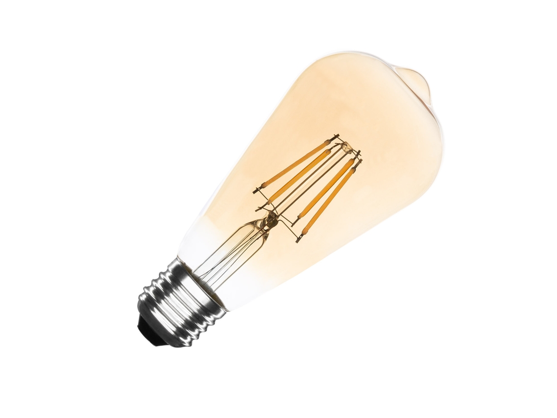 Bombilla LED E27 6W 600LM regulable, filamento St64 dorado, sin parpadeo, blanco neutro 4000K, Ledkia