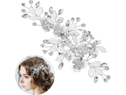 Adorno para el cabello de cristal con perlas brillantes y piedras de circonita, accesorios para el cabello para mujeres y niñas (plateado)