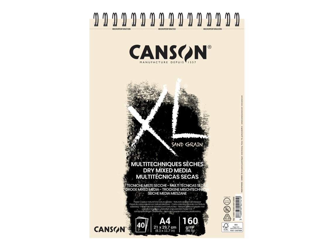 Bloc de Dibujo CANSON Xl Multitecnicas Seco Blanco Natural A4 40Fl 160G C400110393