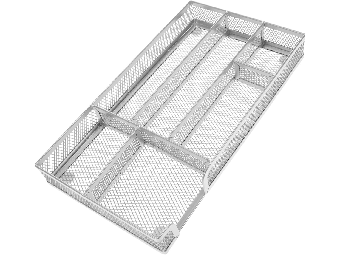Organizador De Cajones Metálico De 6 Compartimentos Con Malla Plateada, Multifuncional Para Almacenamiento En La Oficina.