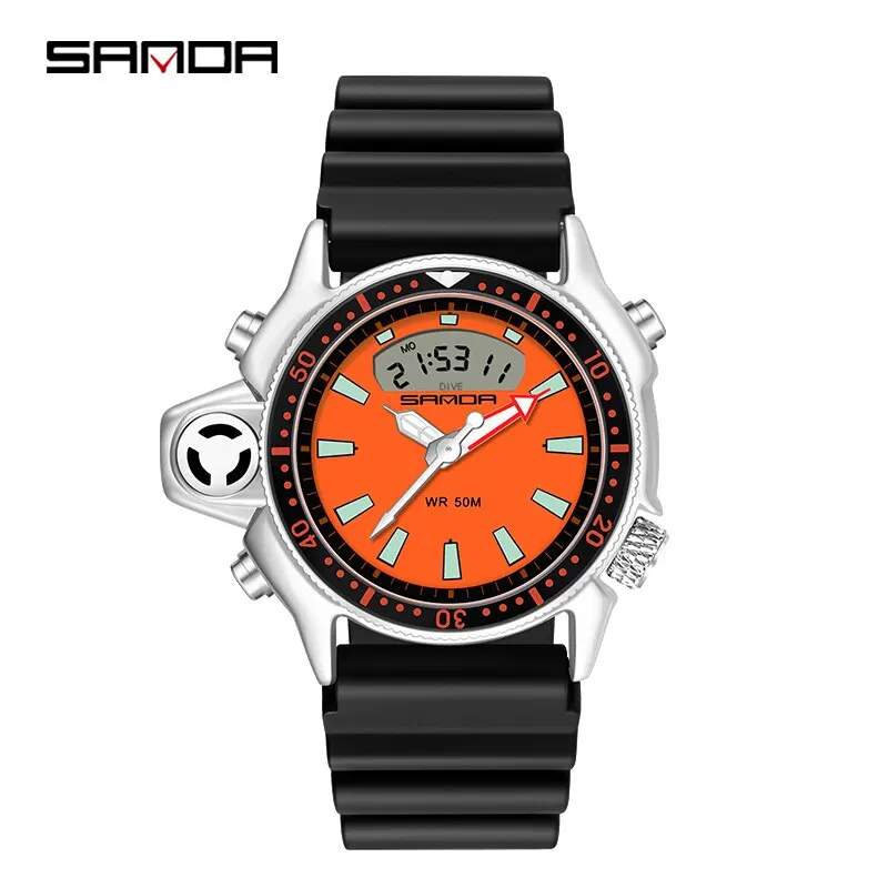 Reloj Deportivo Digital De Cuarzo Para Hombre (naranja), Resistente Al Agua, Con Alarma Y Doble Pantalla.