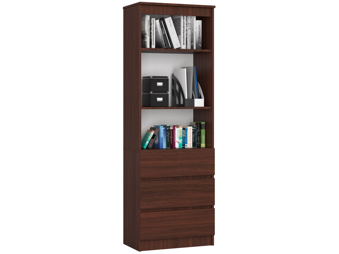 Librería Akord R60 Wenge 60 Cm 3 Cajones Frente En Color Wenge 3 Estantes 60x35x180 Cm