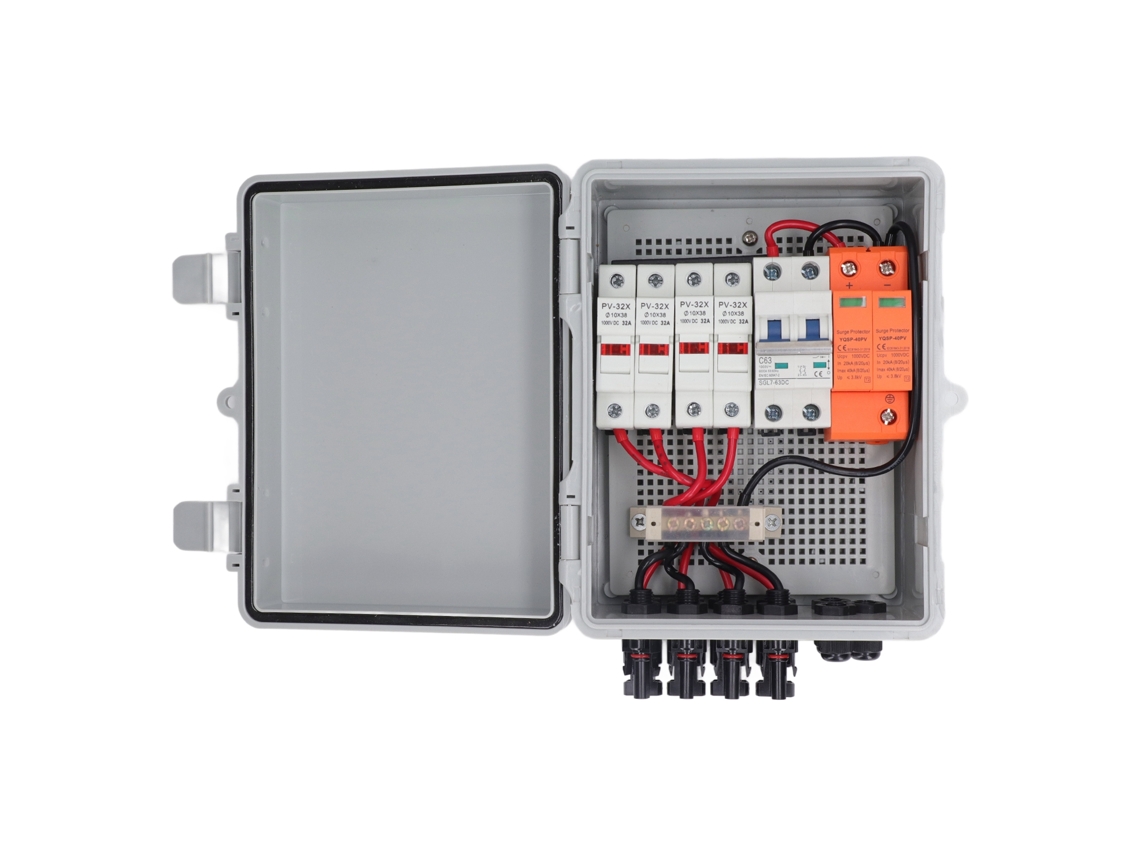 Caja combinadora de paneles solares de metal para sistemas de conexión y desconexión a la red eléctrica (CC 1000 V)