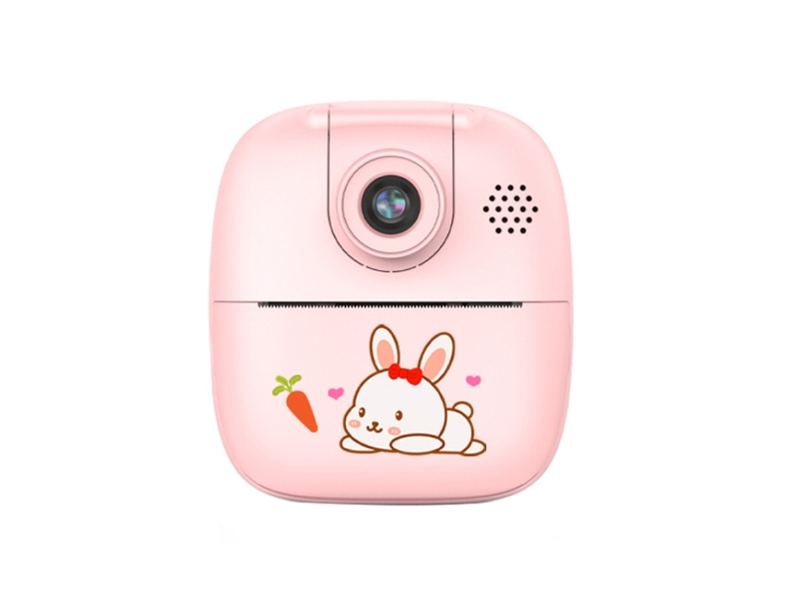 Cámara digital infantil de dibujos animados de alta definición imprimible con lente giratoria (rosa + 32 g)