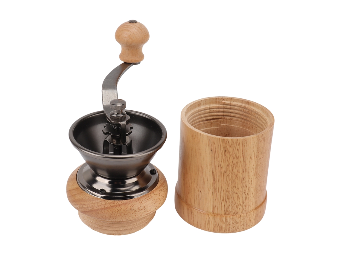 Molinillo De Café Manual Portátil Fabricado En Roble Y Acero Inoxidable Con Núcleo Cónico Ergonómico.