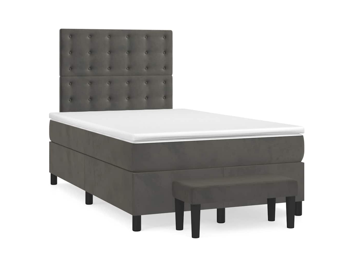 Cama Box Spring Con Colchón Terciopelo Gris Oscuro 120x190 Cm
