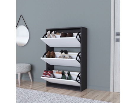 Zapatero Aurskog 3 compartimentos máx. 18 pares aglomerado 110 x 74 x 24 cm Antracita y Blanco [EN.CASA]