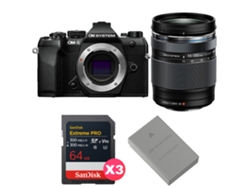 OM 5 Mark II Negro + 14 150 mm F/4 5.6 II + 3 Sandisk 64 GB Extreme Pro UHS II SDXC + Sistema OM BLS 50 + Libro electrónico Pricedirect OM SYSTEM