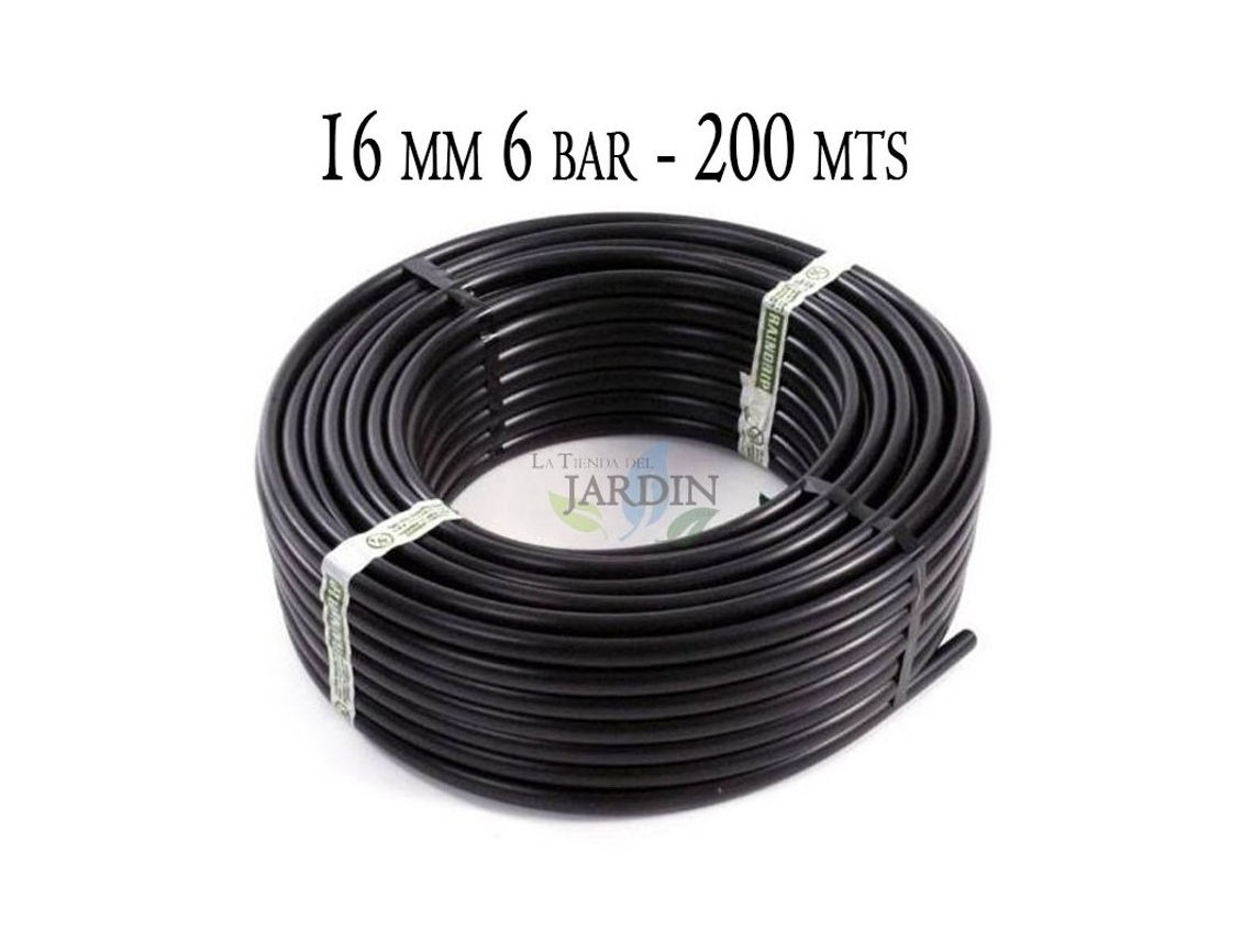 Tuberia Polietileno Agricola 16 Mm 6 Bar 200M Negro Sin Goteros SUINGA