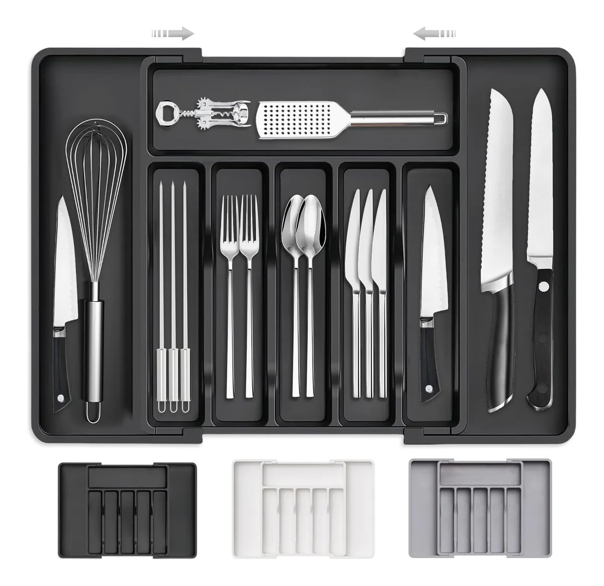 Organizador de cubiertos con 8 compartimentos y bandeja expandiblevayotoy
