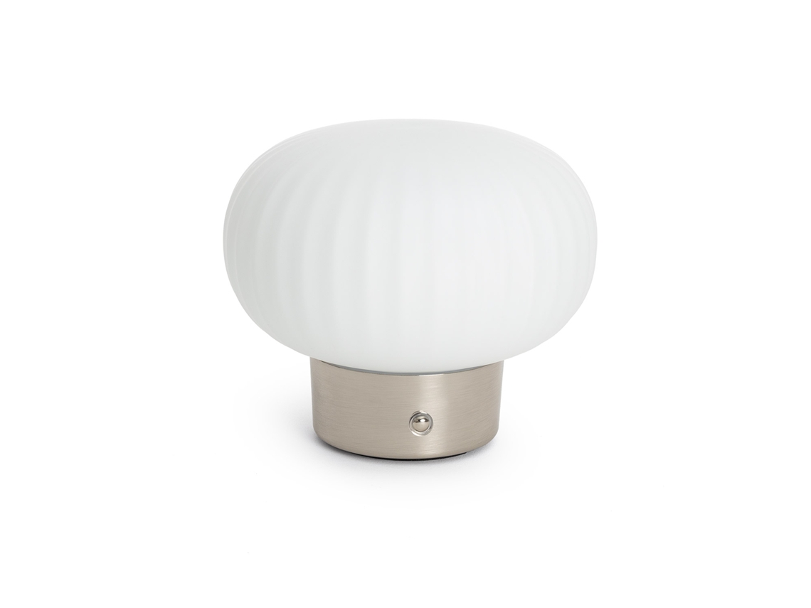 Lámpara De Mesa Led Metal Y Cristal Portátil Exterior Con Batería Usb Recargable Aluzna Níquel