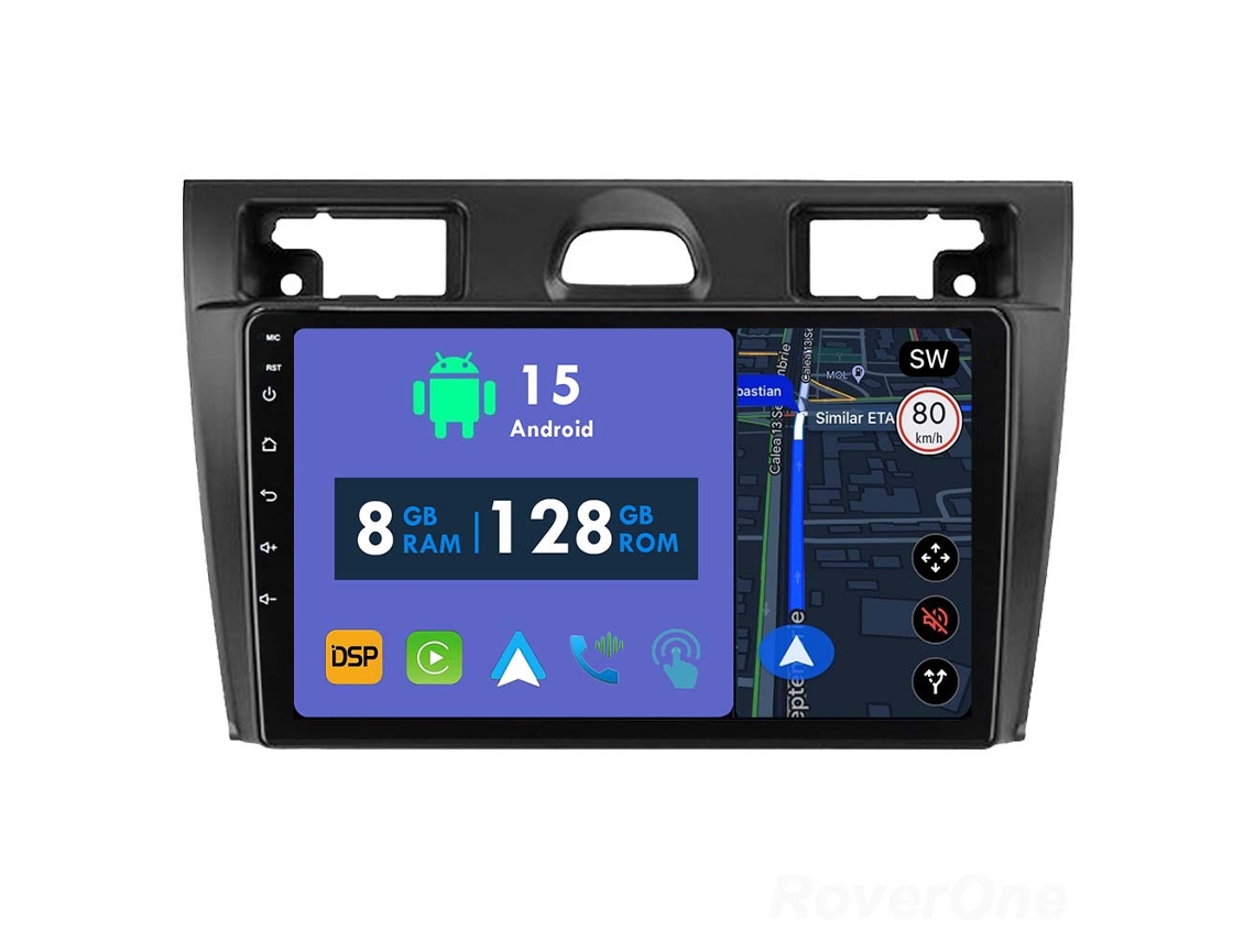 Coche Radio Android Auto Autoradio 8GB RAM 128G ROM CarPlay Navegación GPS Pantalla Táctil RoverOne para Ford Fiesta Mk VI 5 Mk5 2002 - 2008 
