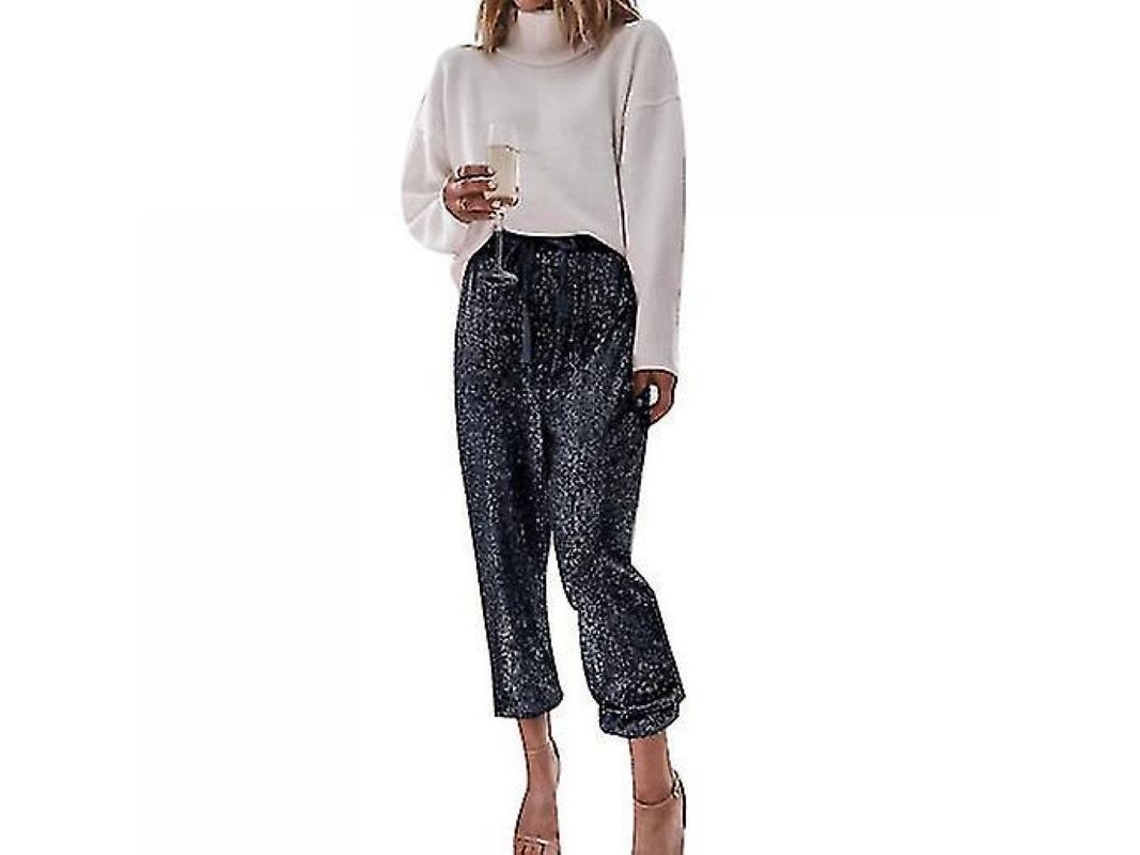 2026-pantalones Deportivos Mujer Con Lentejuelas Brillo Cintura Alta Elástica Stretch Para Fiesta Y Casual S Negro