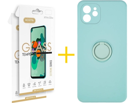 Carcasa + 2 Protectores de Pantalla para iPhone 12 Mini ACCETEL Verde Agua