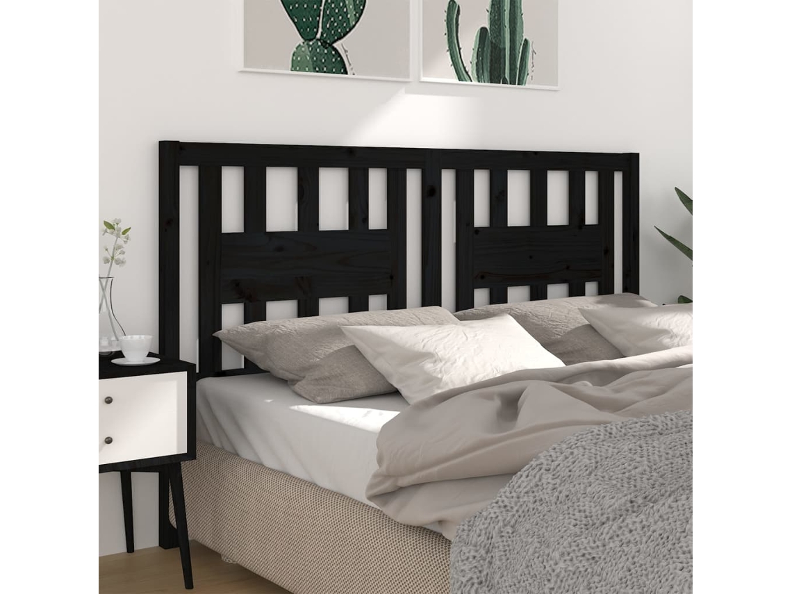 Cabecero Madera Maciza De Pino Negro 126x4x100 Cm