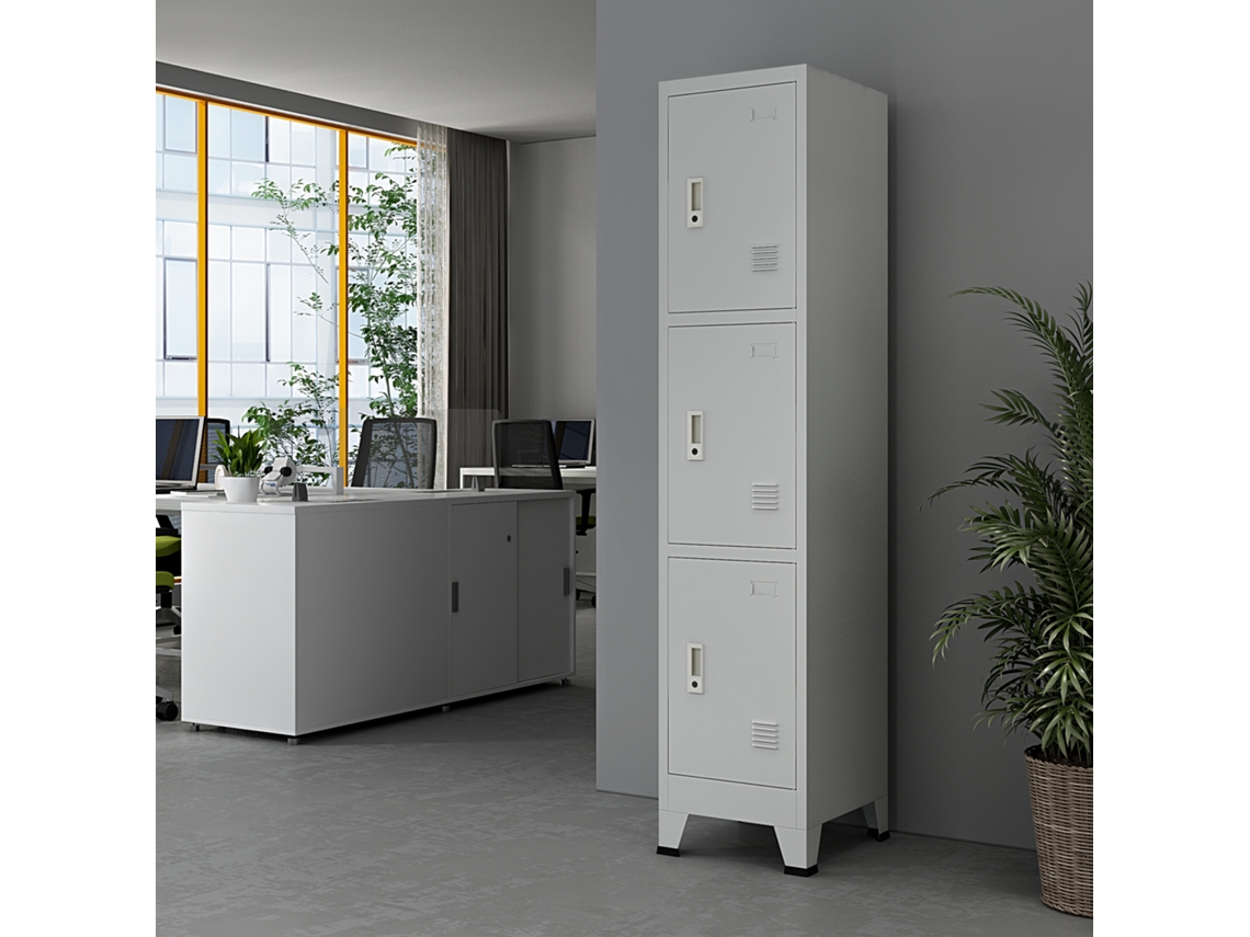Casillero Metálico Joroinen con Portaetiquetas y 3 puertas con cerradura 180 x 38 x 45 cm Acero - Gris [en.casa]