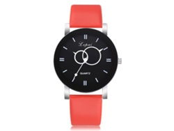 Reloj De Pulsera Para Mujer De Cuero Pu Con Dial Simple Y Patrón Fresco Rojo