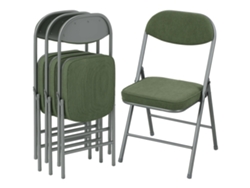 Juego de 4 sillas de comedor plegables, de pana y terciopelo, color verde, acolchadas.
