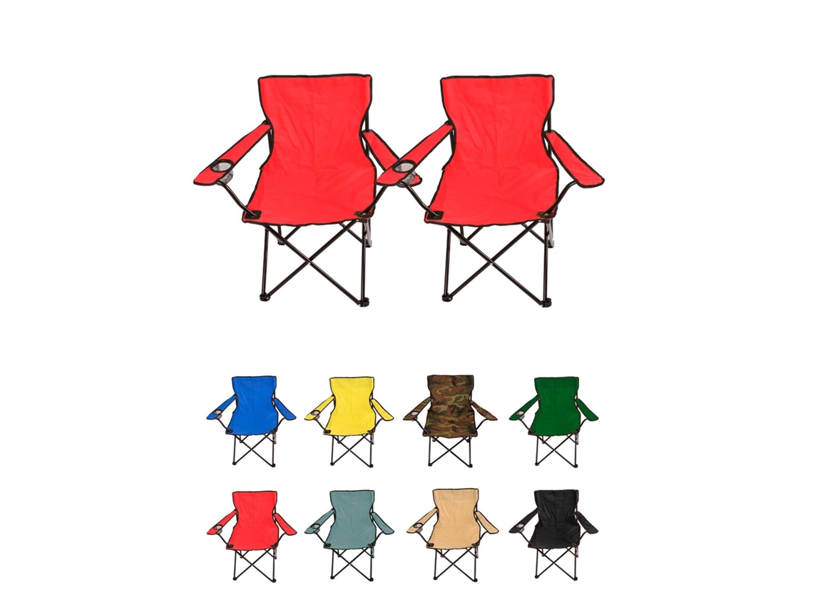 Silla De Camping Plegable De Acero Con Reposabrazos Y Funda Con Asas- 80x80x50 Cm, Resistente Al Agua - Ideal Para Exterior Roja Pack 2 Uds