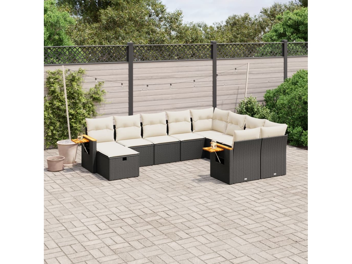 Conjunto de sofá de jardín de 10 piezas con cojines en mimbre sintético negro de DKD Home Decor