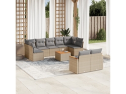 Conjunto de sofá de jardín de 10 piezas con cojines, mimbre beige mixto, DKD Home Decor