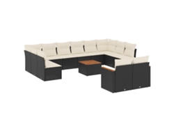 Conjunto de 13 sofás de jardín con cojines de mimbre, color negro, EXCLUSIVO DE LA CASA