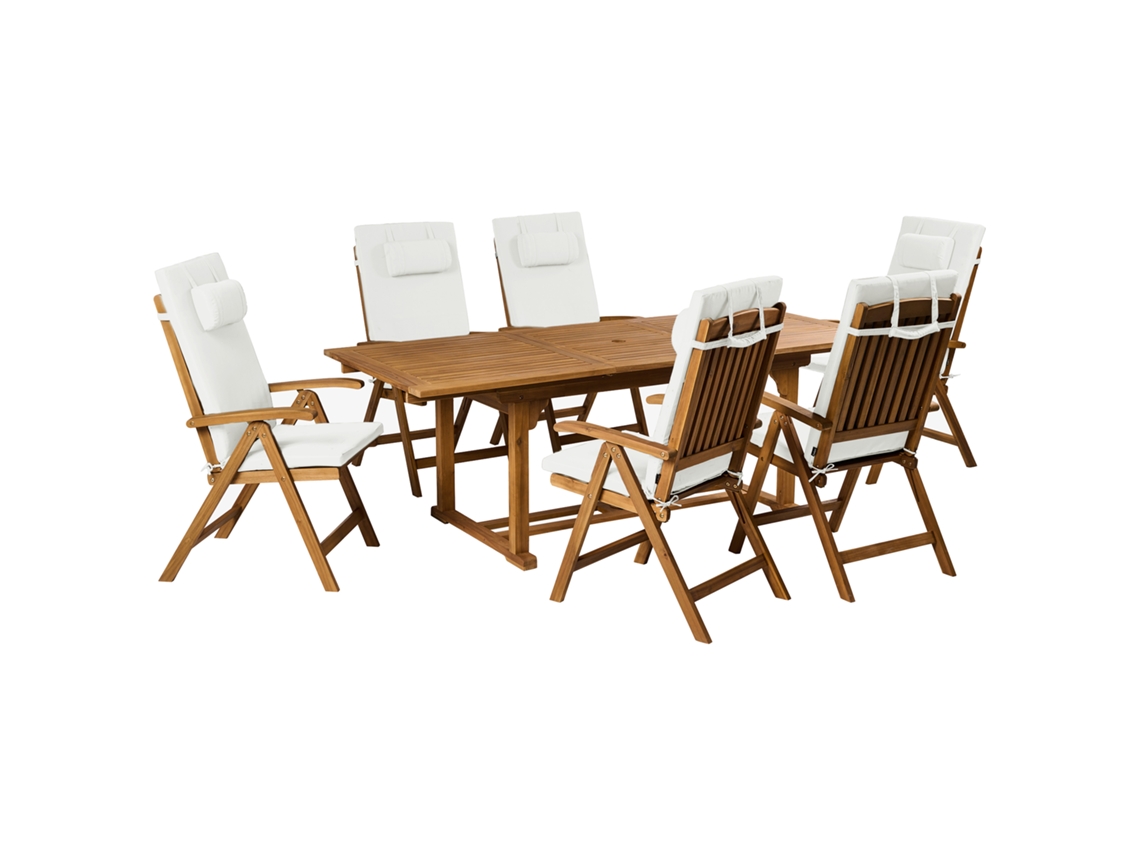 Conjunto De Refeição Com Cadeiras Beliani Java Premium De Madeira De Acácia Castanho 220x90x74