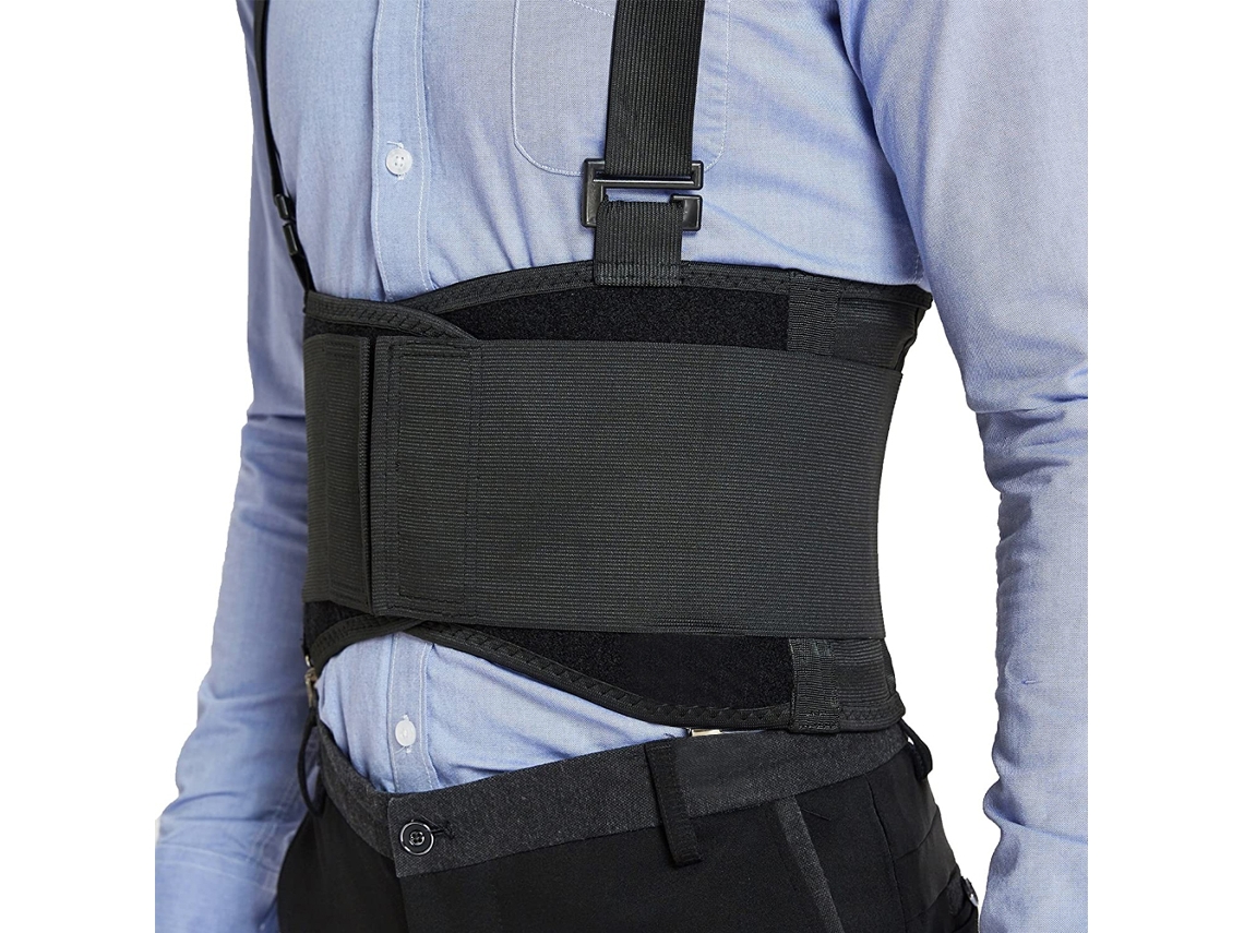 (negro Xxl) Nuevo Cinturón De Soporte Lumbar Industrial Ajustable Con Correas De Hombro