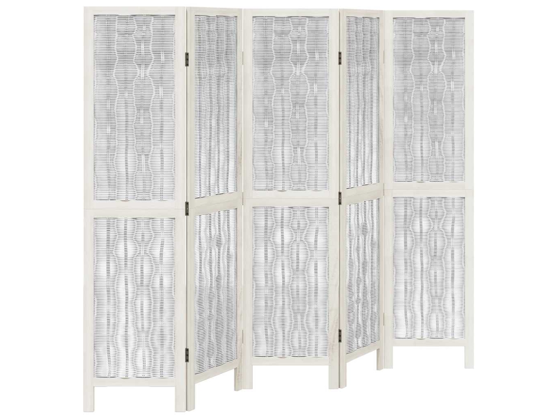 Biombo separador de ambientes, 5 paneles en madera de paulownia y ramas de sauce blanco Dec030952