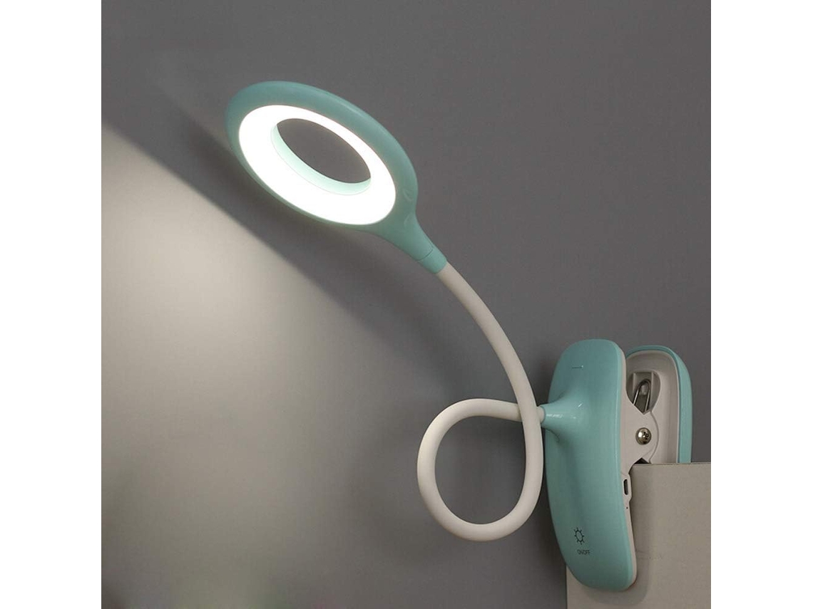 Lámpara de lectura LED con clip, lámpara de escritorio para niños con cuello flexible, recargable por USB, para leer, estudiar y trabajar, color azul