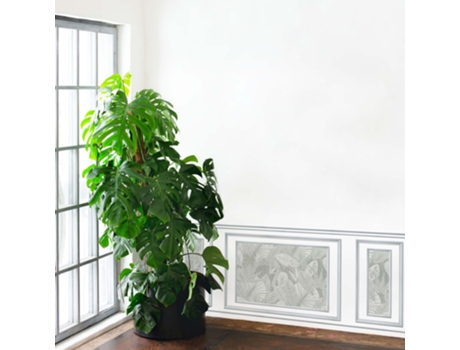 Hoja Decorativa Exclusiva en Papel de Tapicería Inundado PLAGE Carpintería de Traba Patrón de Hoja Tropical en un Fondo Verde 75 cm X 200 cm