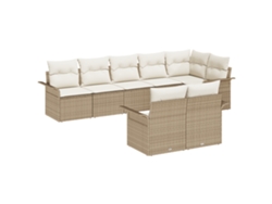 Conjunto 8 De Sofá De Jardín Con Cojines Vidaxl Beige Ratán Poliéster