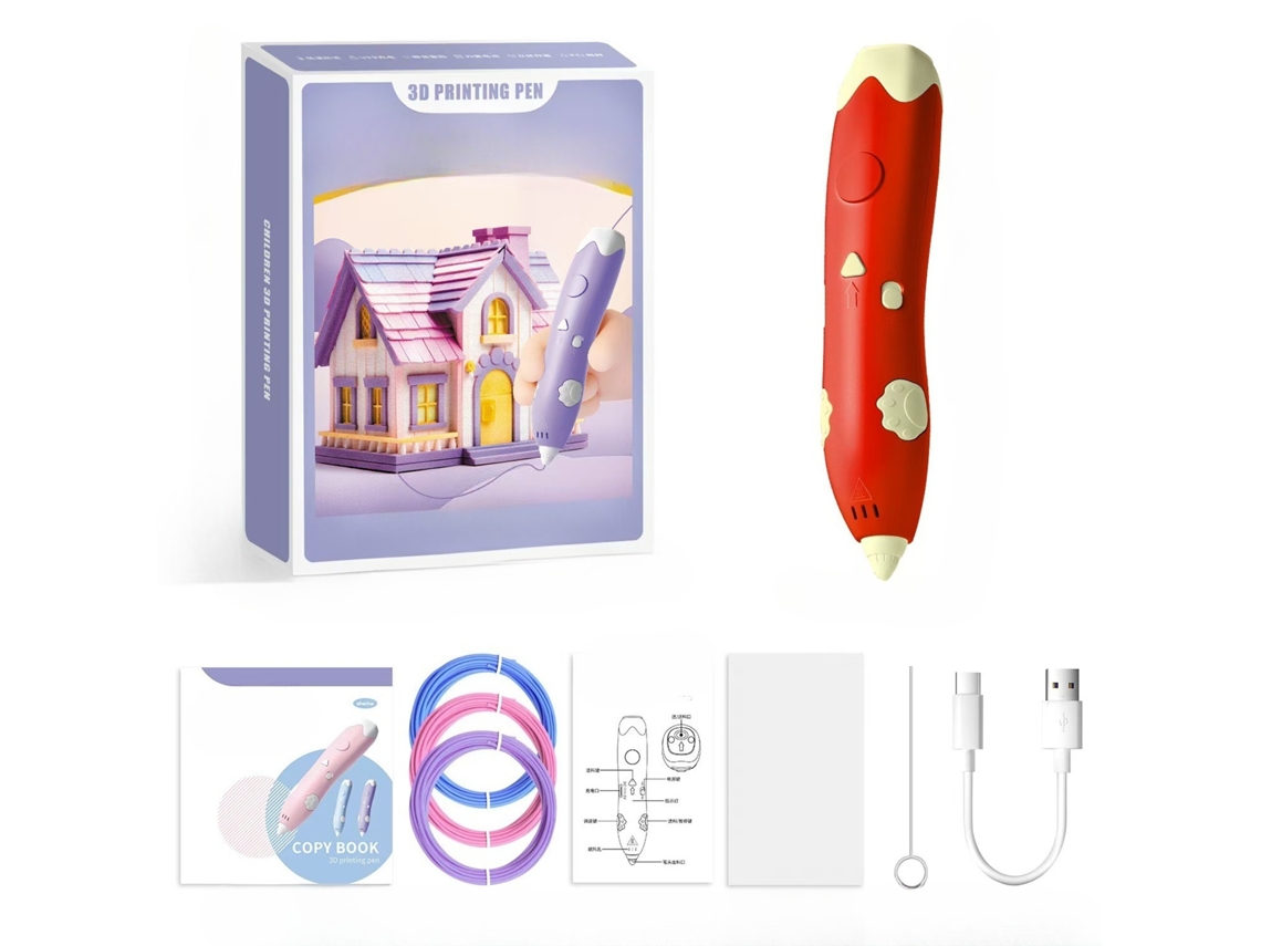 Lápiz De Impresión 3d Infantil, Recargable Por Usb, Incluye 3 Rollos De Filamento Pla De Repuesto. Panoona