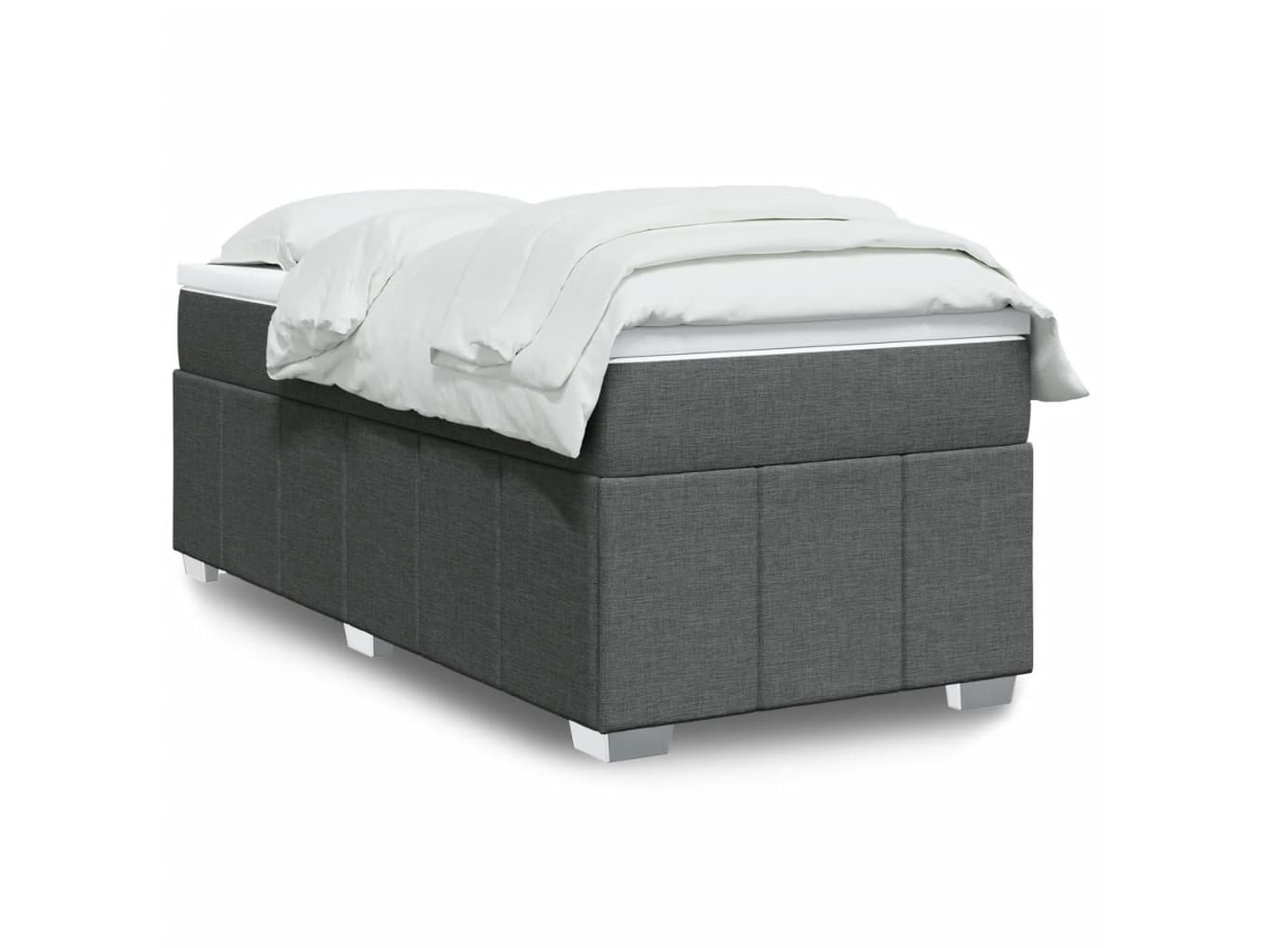 Cama Box Spring Con Colchón Tela Gris Oscuro 90x200 Cm