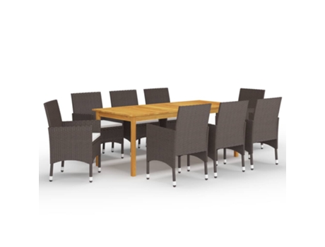 Conjunto 9 de comedor de jardín VIDAXL y cojines marrón