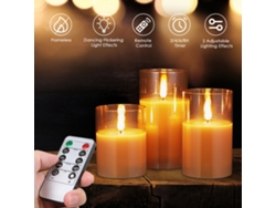Conjunto de 3 velas LED sem chama BJ com controle remoto, 2 modos, 5 níveis de brilho, temporizador, ideal para decoração de Natal e casamento.