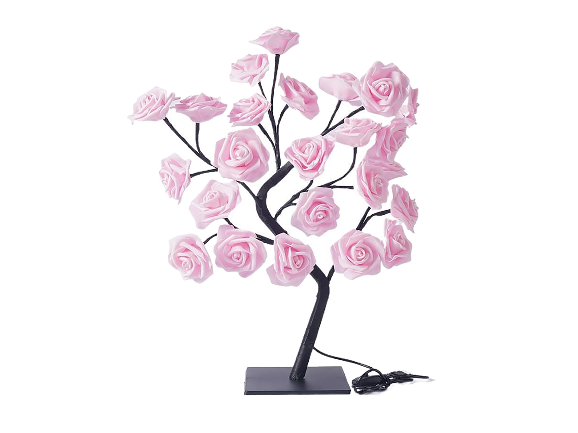 Rosal artificial decorativo con luz, interruptor USB y base de plástico desmontable.