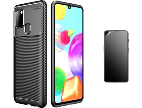 Kit Carcasa Y Protector Samsung A21S Ultimatte Rugged Carbon Negro
