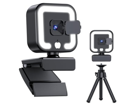 BISBISOUS Cámara web 4K con micrófono y luz de relleno Cámara web USB Plug and Play para PC, portátil, escritorio, videollamada, negro