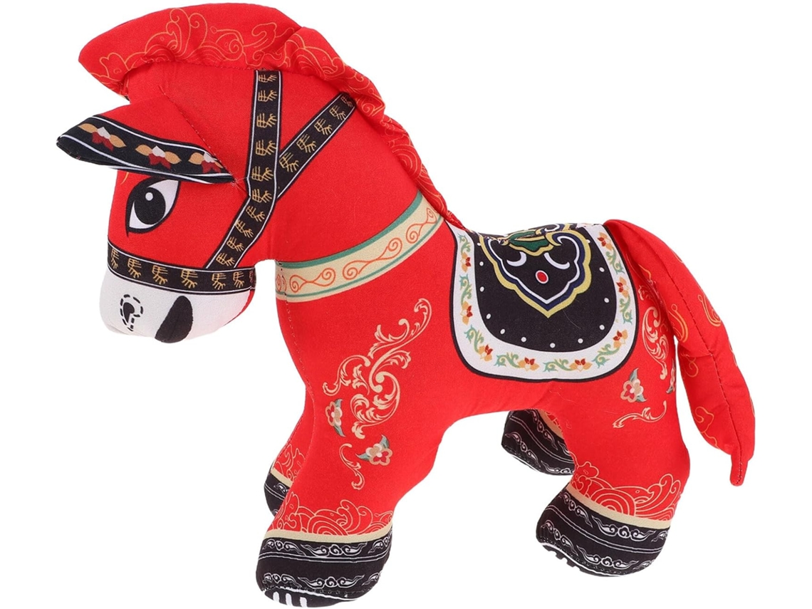 Mascota de peluche decorativa con forma de caballo del año del zodíaco, muñeco de peluche de pie.