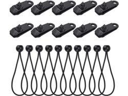 10 cuerdas elásticas de nailon con 10 abrazaderas de ABS para carpas, tensores de lona resistentes para piscinas o carpas de camping (negro)