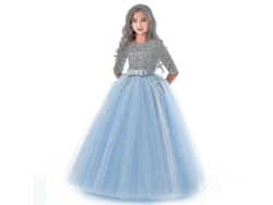 Vestido Formal Princesa Niña Adolescente Con Encaje Longo Para Fiesta Graduación Boda Azul