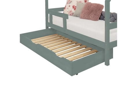 Cajón de cama 90 x 160 con somier de láminas BUDDY - verde salvia BENLEMI