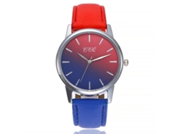 Reloj De Pulsera Unisex De Cuarzo Ccq C230 Con Correa De Pu, Estilo Casual, Rojo Y Azul.