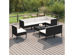 Conjunto de jardín de 9 piezas con cojines, mimbre sintético negro, DKD Home Decor