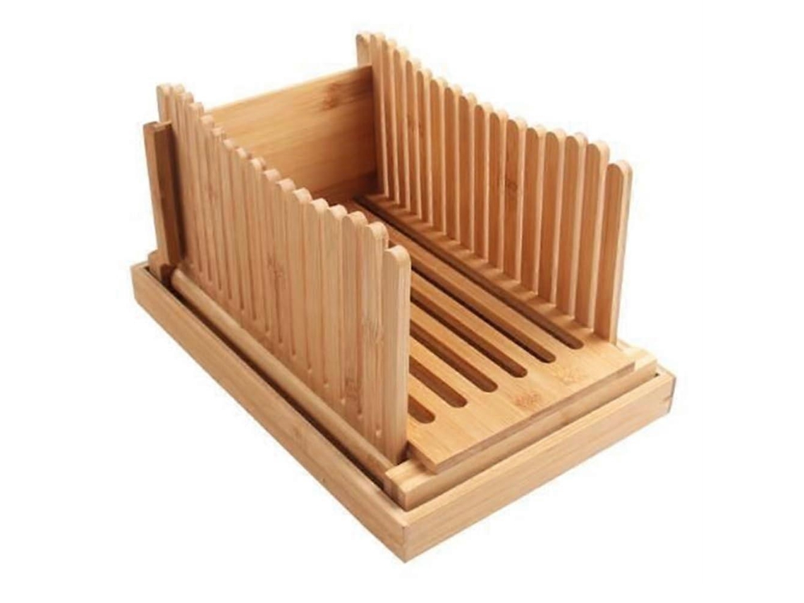 Tabla de cortar de bambú ajustable para pan casero y tostadas, con guía para medir el grosor de las rebanadas.