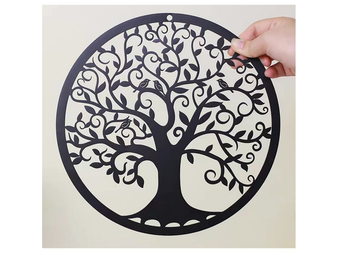 Escultura Redonda De Metal Para Pared: Árbol De La Vida Con Pájaros, 28 Cm (11 Pulgadas)