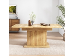Mesa de comedor extensible moderna con espacio de almacenamiento debajo, estilo natural.
