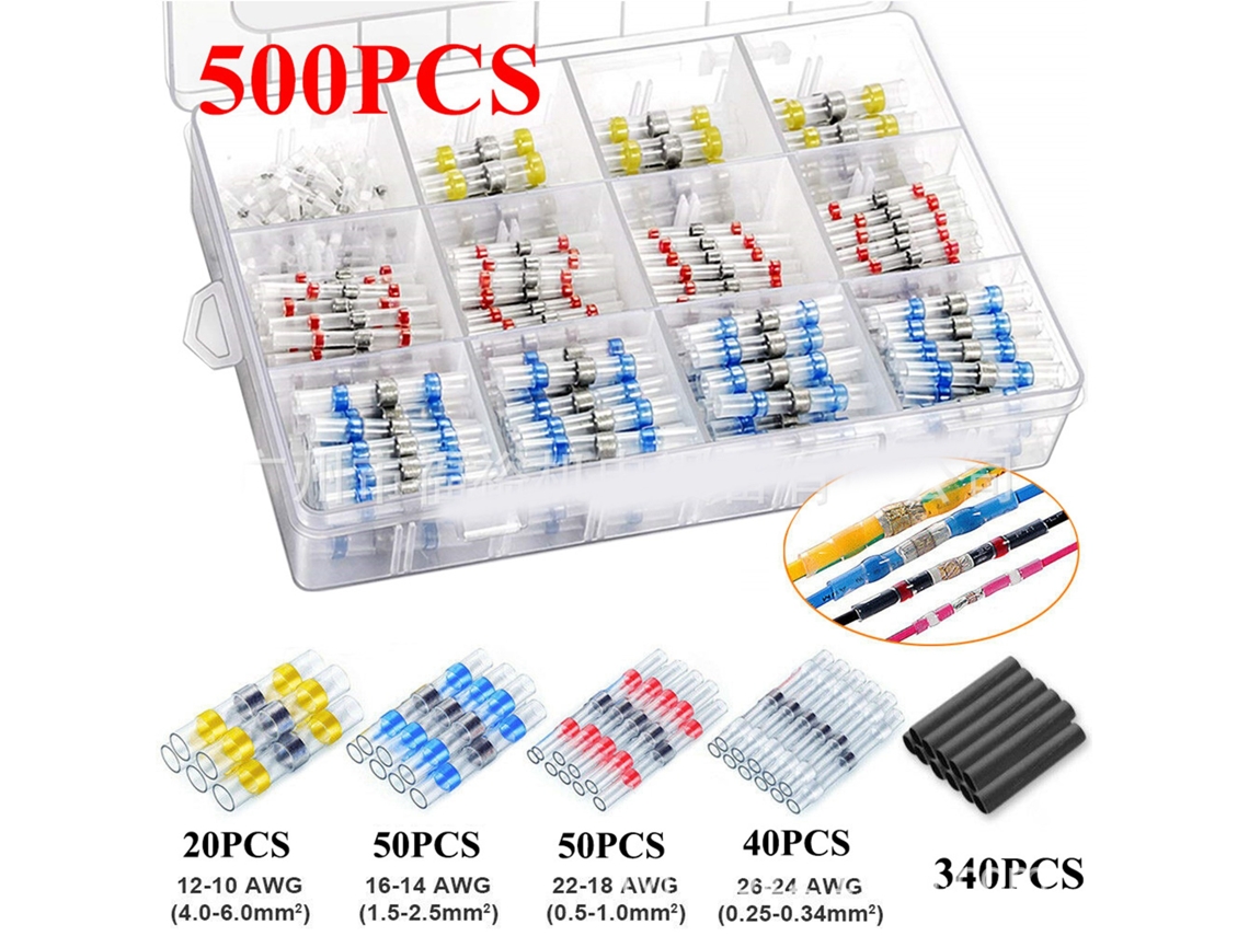 Yncm2026-conjunto 500pcs Terminales Termorretráctiles Impermeables Con Anillo De Soldadura Conectores Aislados