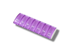 Pastillero portátil con siete compartimentos para tus necesidades los siete días de la semana - Panoona morado